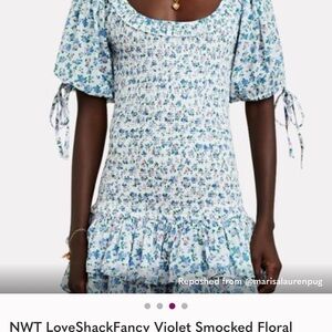LoveShackFancy Blue Floral Mini Dress
